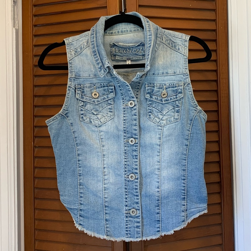 Maurices Cropped Washed Denim Vest